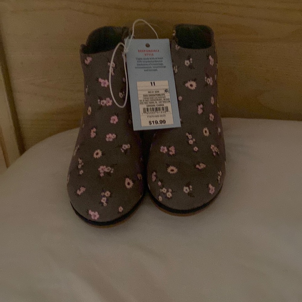 Girls ankle grey and pink flowered boots size 7 and 11
